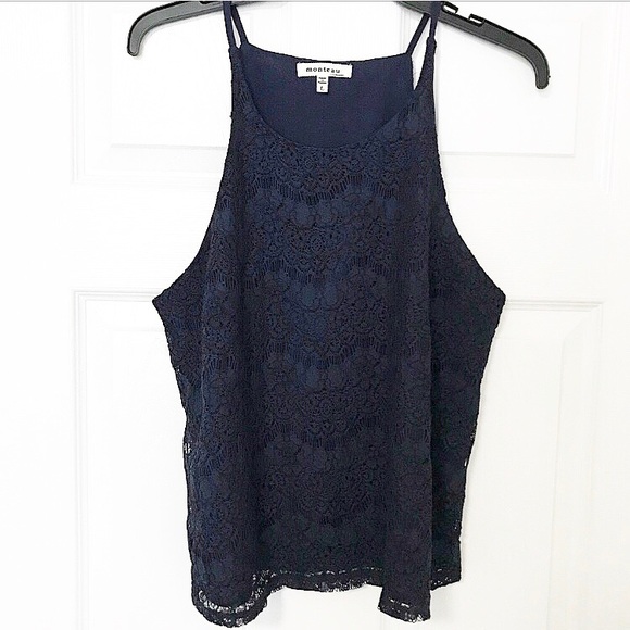 Monteau Tops - Navy lace tank top